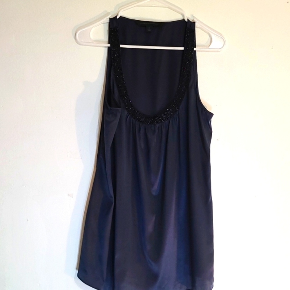 #41 EXPRESS DESIGN STUDIO NAVY BLUE SILK TANK TOP BEATED COLLAR SIZE MEDIUM